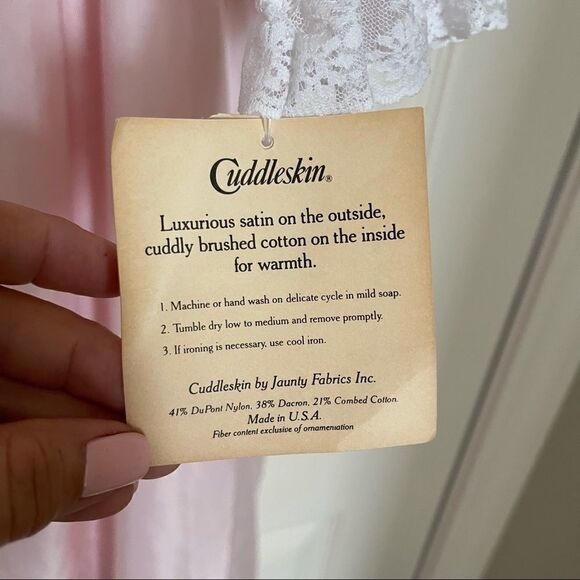 Vintage Deadstock 70’s Soft Pastel Pink Long Satin Button Up Robe Housecoat Sz S - Picture 6 of 12